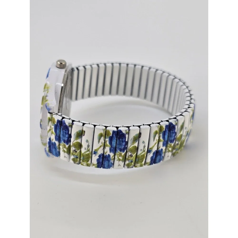 Women Watch Large Numerals 36MM Multicolor Flowers Stretch Band 6.5